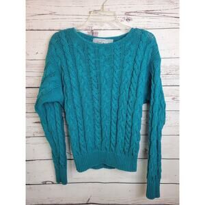 Vtg Forenza Pullover Sweater Teal Chunky Cable‎ Knit Preppy Women's Size Medium